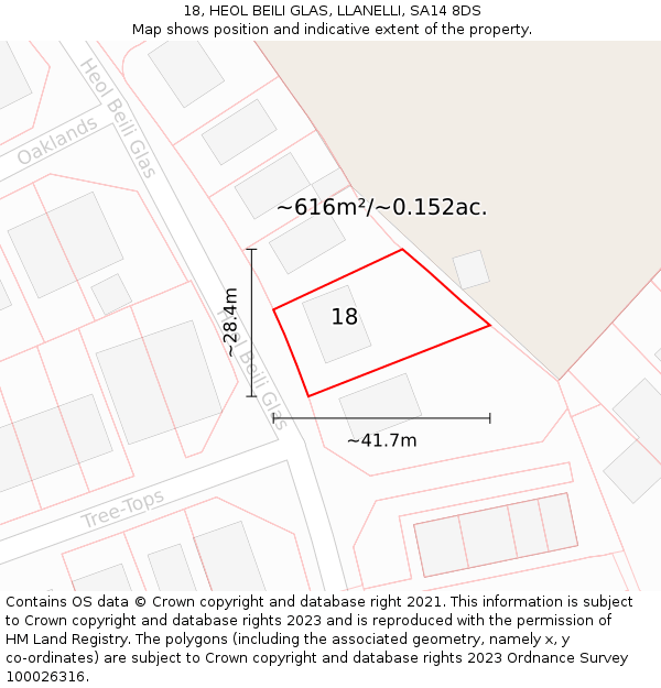 18, HEOL BEILI GLAS, LLANELLI, SA14 8DS: Plot and title map