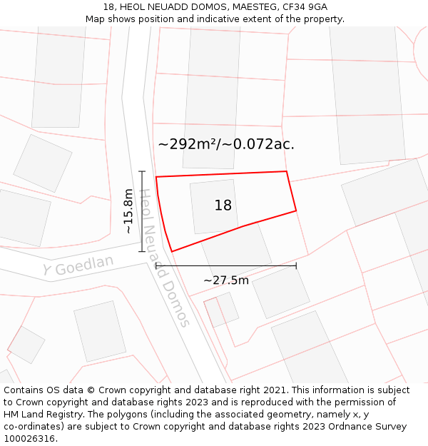 18, HEOL NEUADD DOMOS, MAESTEG, CF34 9GA: Plot and title map