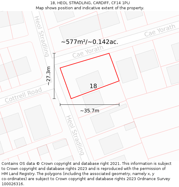 18, HEOL STRADLING, CARDIFF, CF14 1PU: Plot and title map