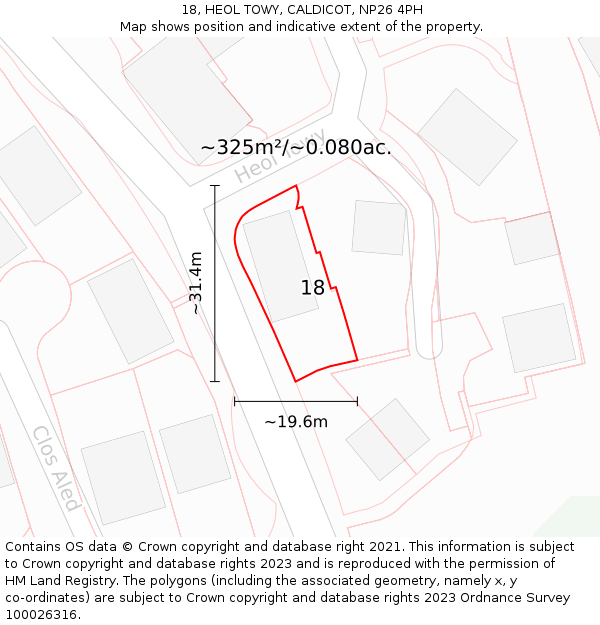 18, HEOL TOWY, CALDICOT, NP26 4PH: Plot and title map