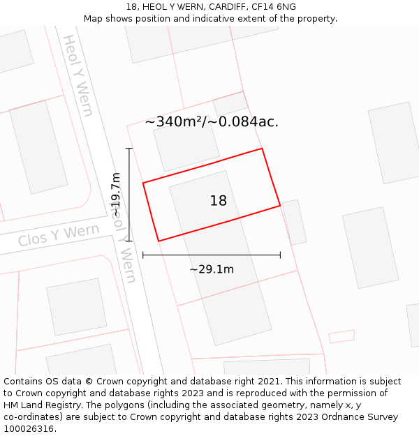 18, HEOL Y WERN, CARDIFF, CF14 6NG: Plot and title map