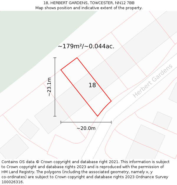 18, HERBERT GARDENS, TOWCESTER, NN12 7BB: Plot and title map