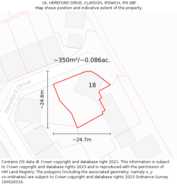 18, HEREFORD DRIVE, CLAYDON, IPSWICH, IP6 0BF: Plot and title map