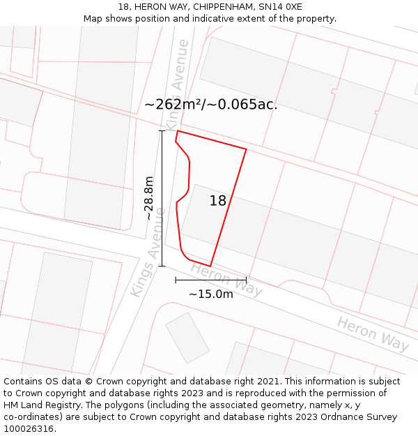 18, HERON WAY, CHIPPENHAM, SN14 0XE: Plot and title map