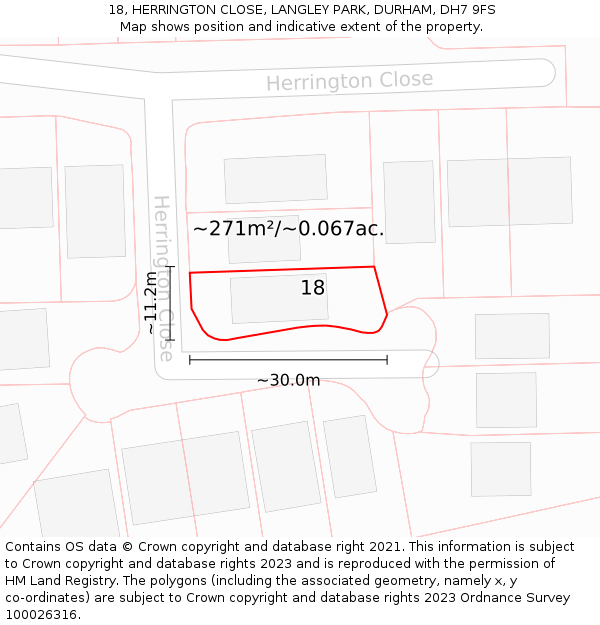 18, HERRINGTON CLOSE, LANGLEY PARK, DURHAM, DH7 9FS: Plot and title map