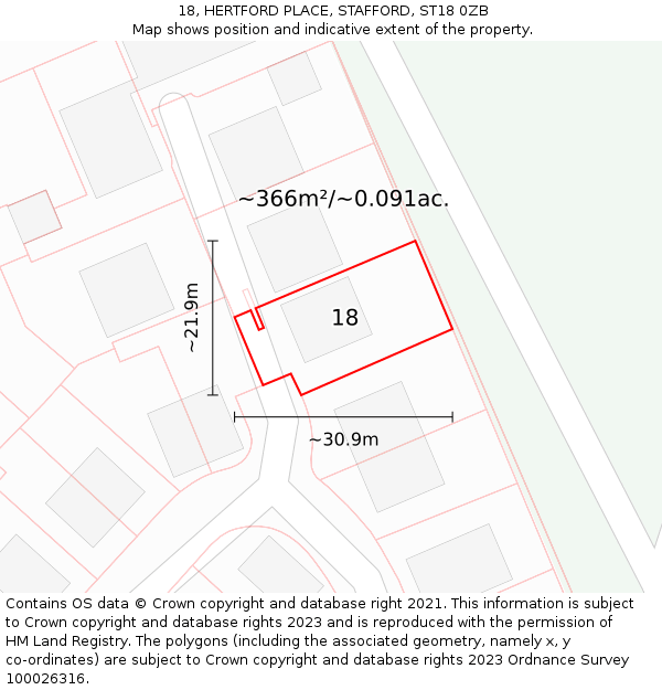 18, HERTFORD PLACE, STAFFORD, ST18 0ZB: Plot and title map