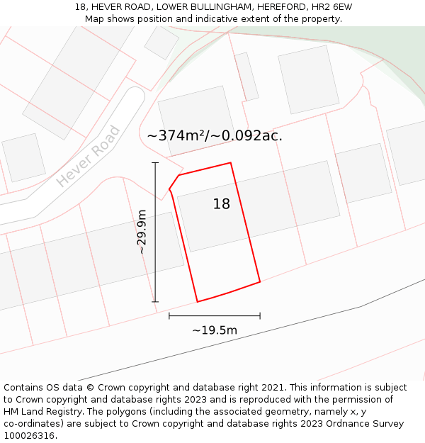 18, HEVER ROAD, LOWER BULLINGHAM, HEREFORD, HR2 6EW: Plot and title map
