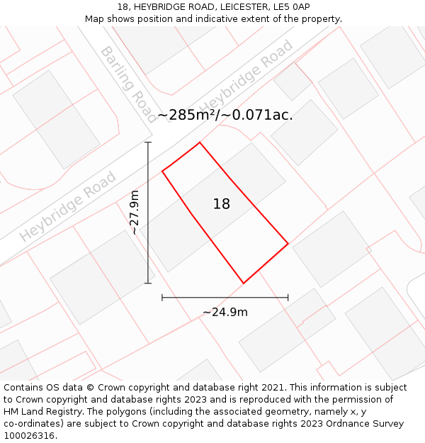 18, HEYBRIDGE ROAD, LEICESTER, LE5 0AP: Plot and title map