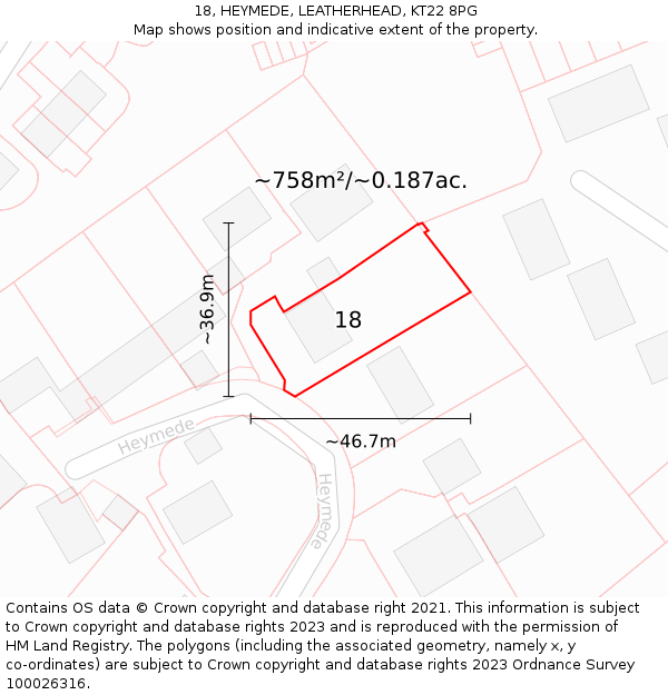18, HEYMEDE, LEATHERHEAD, KT22 8PG: Plot and title map