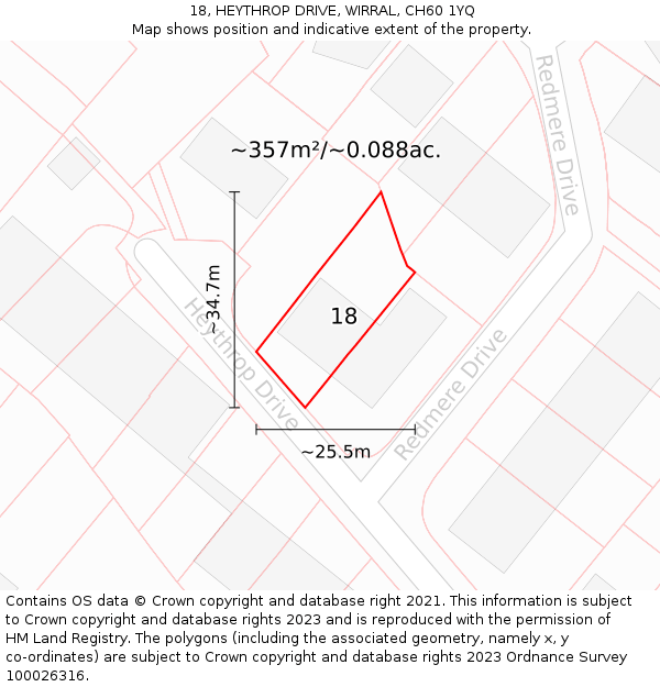 18, HEYTHROP DRIVE, WIRRAL, CH60 1YQ: Plot and title map