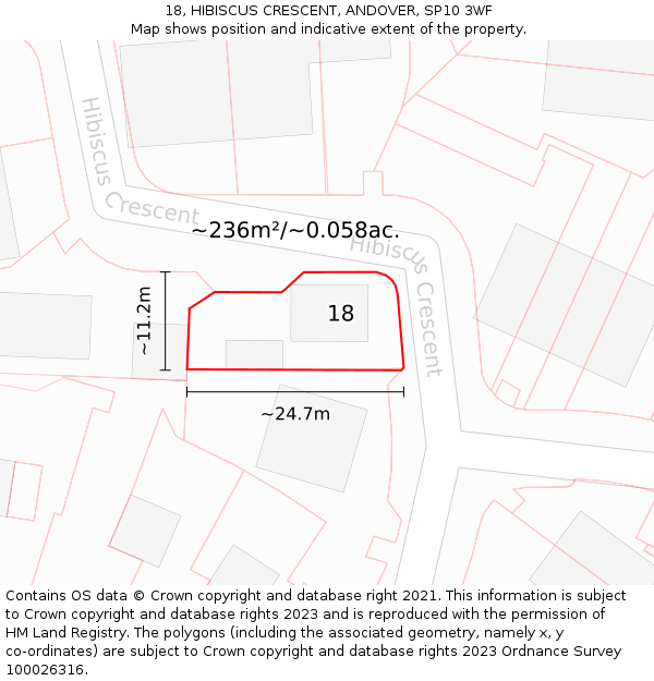 18, HIBISCUS CRESCENT, ANDOVER, SP10 3WF: Plot and title map