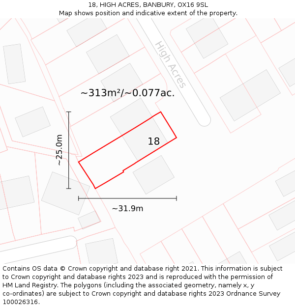 18, HIGH ACRES, BANBURY, OX16 9SL: Plot and title map