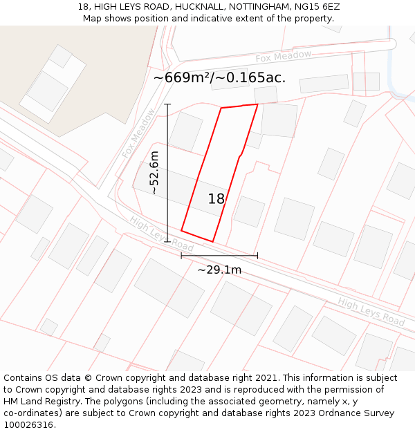 18, HIGH LEYS ROAD, HUCKNALL, NOTTINGHAM, NG15 6EZ: Plot and title map