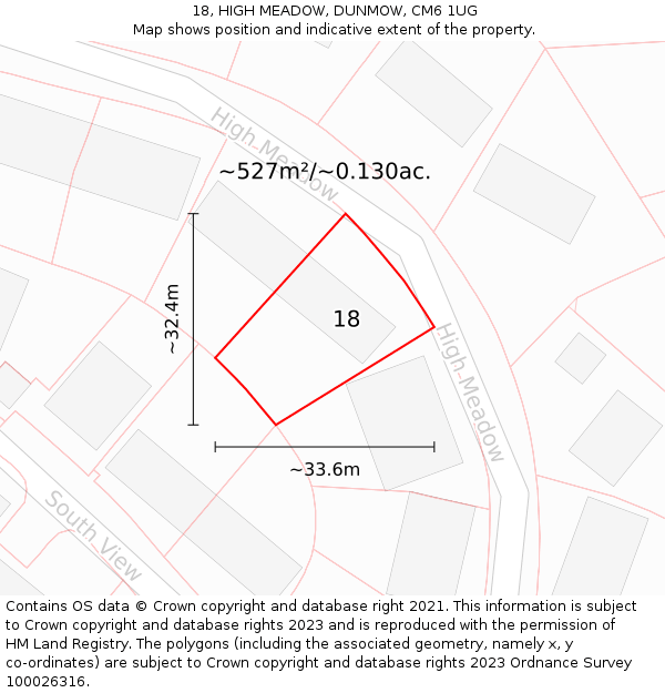 18, HIGH MEADOW, DUNMOW, CM6 1UG: Plot and title map