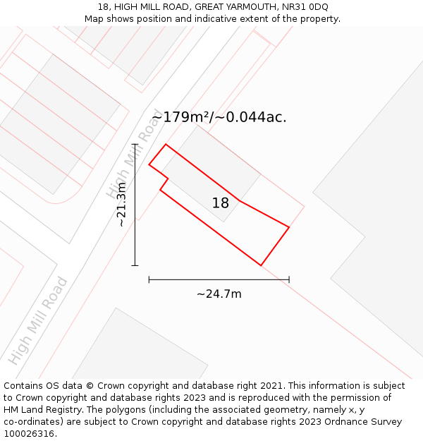18, HIGH MILL ROAD, GREAT YARMOUTH, NR31 0DQ: Plot and title map