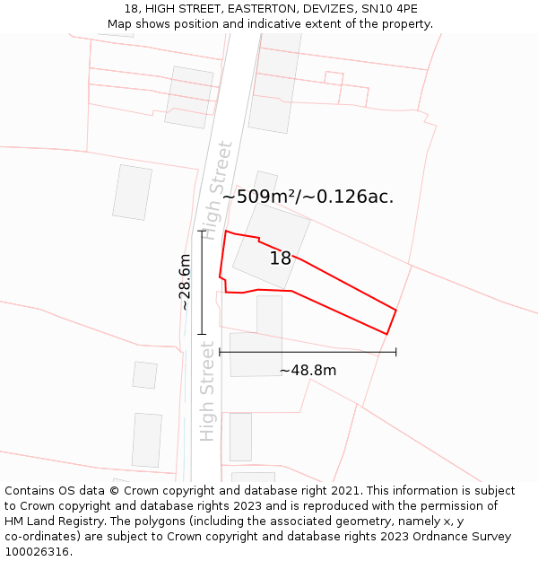 18, HIGH STREET, EASTERTON, DEVIZES, SN10 4PE: Plot and title map
