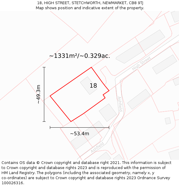 18, HIGH STREET, STETCHWORTH, NEWMARKET, CB8 9TJ: Plot and title map