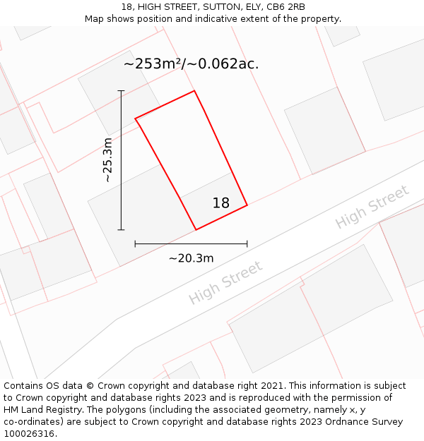 18, HIGH STREET, SUTTON, ELY, CB6 2RB: Plot and title map