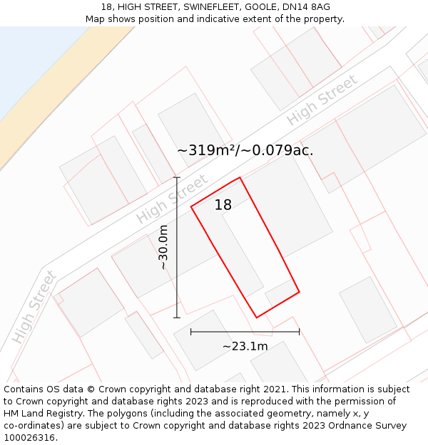 18, HIGH STREET, SWINEFLEET, GOOLE, DN14 8AG: Plot and title map
