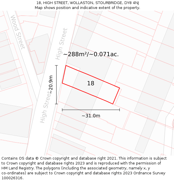 18, HIGH STREET, WOLLASTON, STOURBRIDGE, DY8 4NJ: Plot and title map