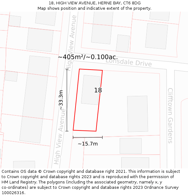 18, HIGH VIEW AVENUE, HERNE BAY, CT6 8DG: Plot and title map