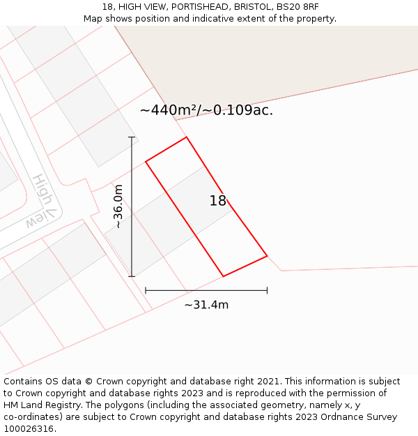 18, HIGH VIEW, PORTISHEAD, BRISTOL, BS20 8RF: Plot and title map