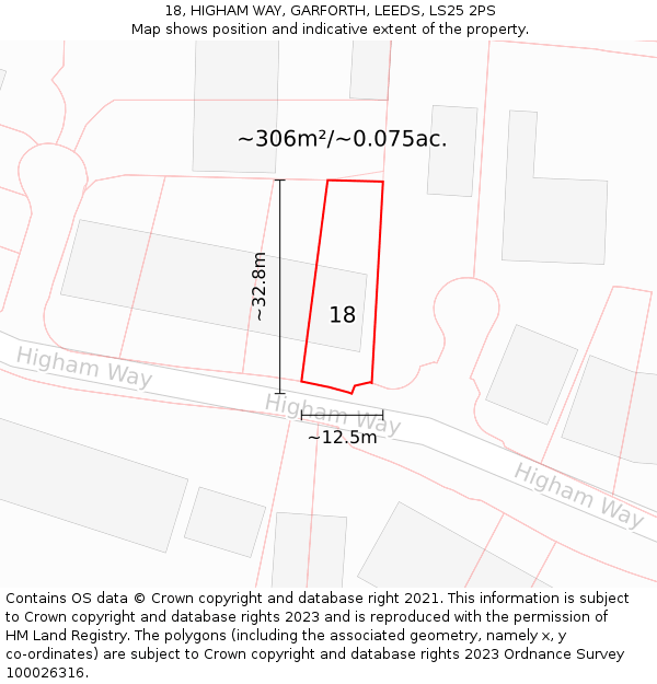 18, HIGHAM WAY, GARFORTH, LEEDS, LS25 2PS: Plot and title map