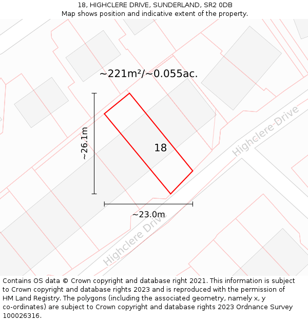 18, HIGHCLERE DRIVE, SUNDERLAND, SR2 0DB: Plot and title map