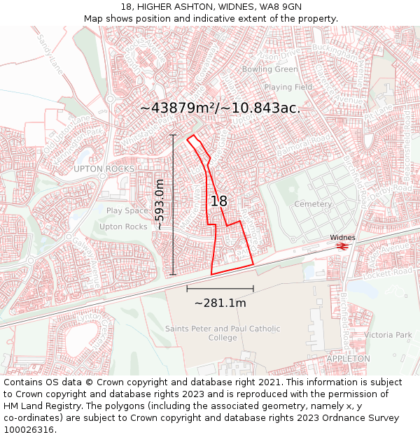18, HIGHER ASHTON, WIDNES, WA8 9GN: Plot and title map