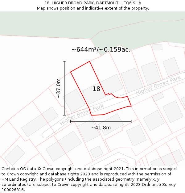 18, HIGHER BROAD PARK, DARTMOUTH, TQ6 9HA: Plot and title map
