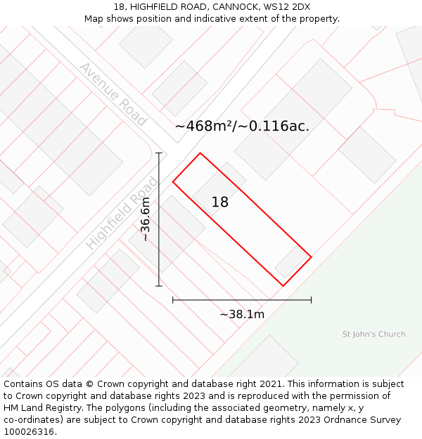 18, HIGHFIELD ROAD, CANNOCK, WS12 2DX: Plot and title map