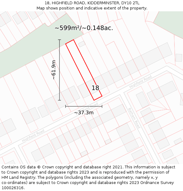 18, HIGHFIELD ROAD, KIDDERMINSTER, DY10 2TL: Plot and title map