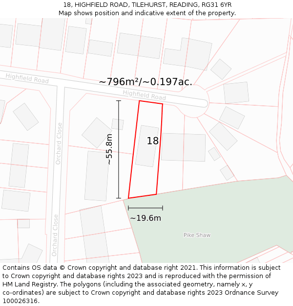18, HIGHFIELD ROAD, TILEHURST, READING, RG31 6YR: Plot and title map