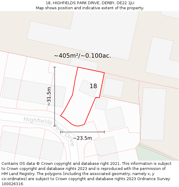 18, HIGHFIELDS PARK DRIVE, DERBY, DE22 1JU: Plot and title map