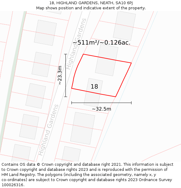 18, HIGHLAND GARDENS, NEATH, SA10 6PJ: Plot and title map