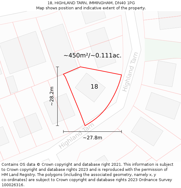 18, HIGHLAND TARN, IMMINGHAM, DN40 1PG: Plot and title map