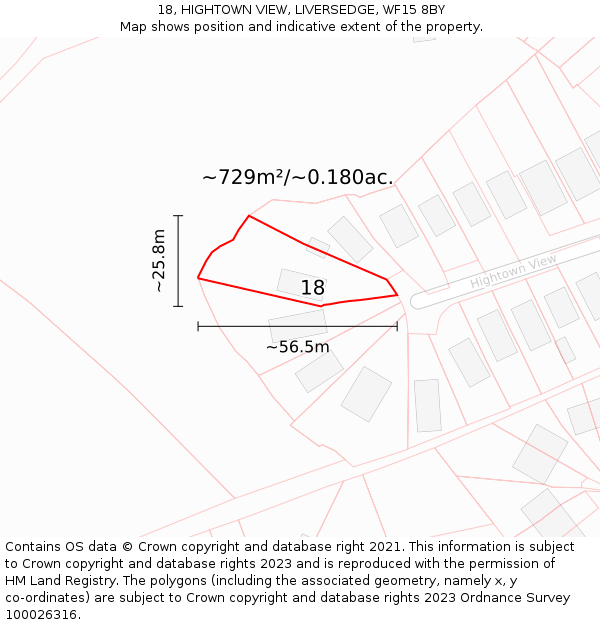 18, HIGHTOWN VIEW, LIVERSEDGE, WF15 8BY: Plot and title map