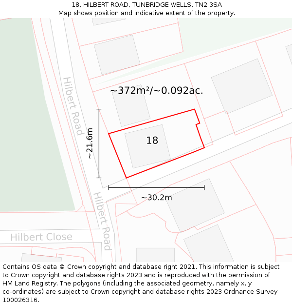 18, HILBERT ROAD, TUNBRIDGE WELLS, TN2 3SA: Plot and title map