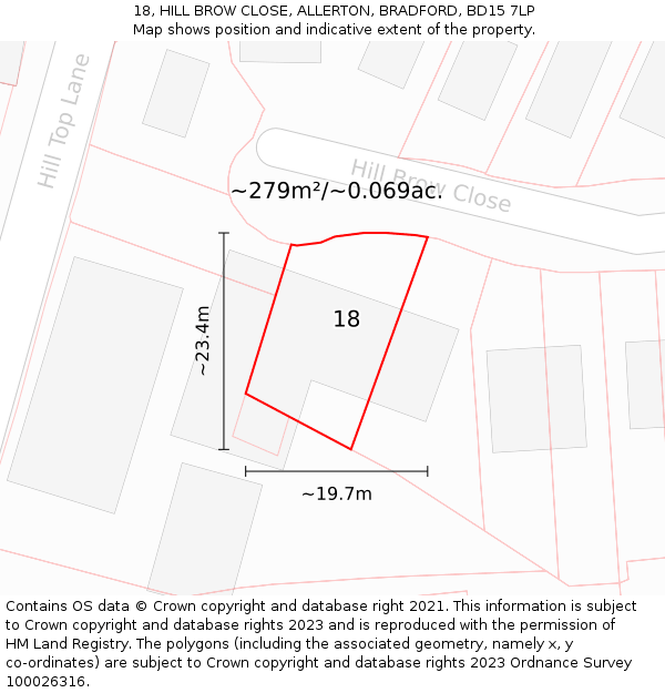 18, HILL BROW CLOSE, ALLERTON, BRADFORD, BD15 7LP: Plot and title map