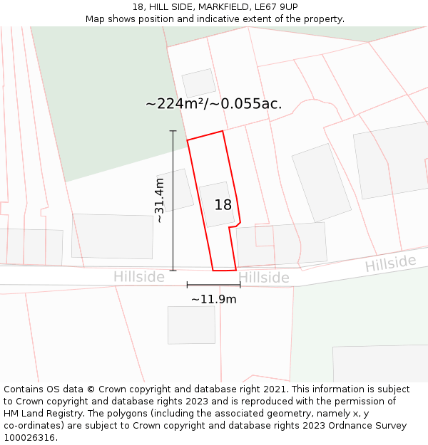 18, HILL SIDE, MARKFIELD, LE67 9UP: Plot and title map