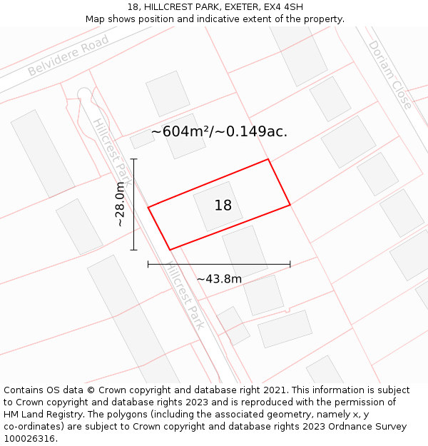 18, HILLCREST PARK, EXETER, EX4 4SH: Plot and title map
