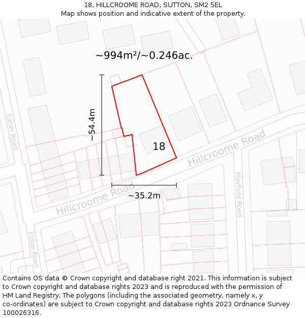 18, HILLCROOME ROAD, SUTTON, SM2 5EL: Plot and title map