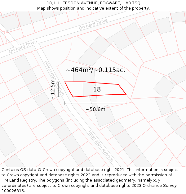 18, HILLERSDON AVENUE, EDGWARE, HA8 7SQ: Plot and title map