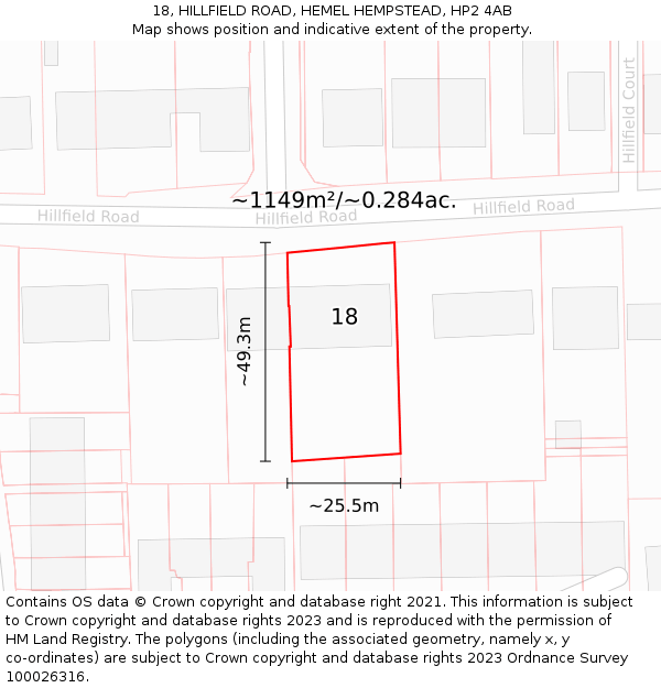 18, HILLFIELD ROAD, HEMEL HEMPSTEAD, HP2 4AB: Plot and title map