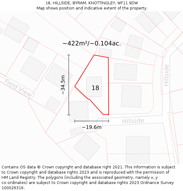 18, HILLSIDE, BYRAM, KNOTTINGLEY, WF11 9DW: Plot and title map