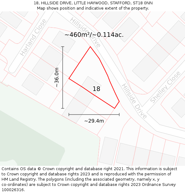 18, HILLSIDE DRIVE, LITTLE HAYWOOD, STAFFORD, ST18 0NN: Plot and title map