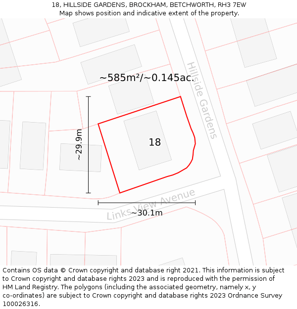 18, HILLSIDE GARDENS, BROCKHAM, BETCHWORTH, RH3 7EW: Plot and title map