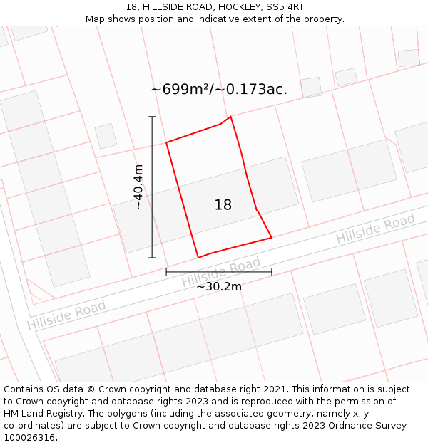 18, HILLSIDE ROAD, HOCKLEY, SS5 4RT: Plot and title map