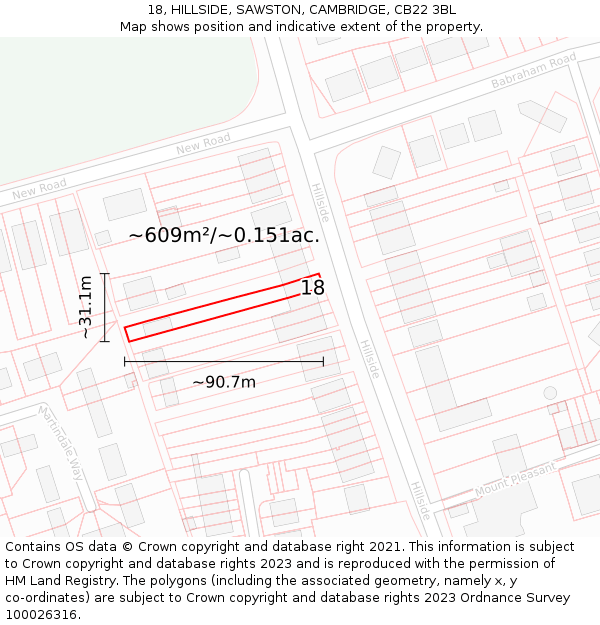 18, HILLSIDE, SAWSTON, CAMBRIDGE, CB22 3BL: Plot and title map
