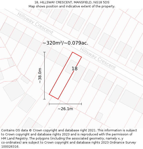 18, HILLSWAY CRESCENT, MANSFIELD, NG18 5DS: Plot and title map